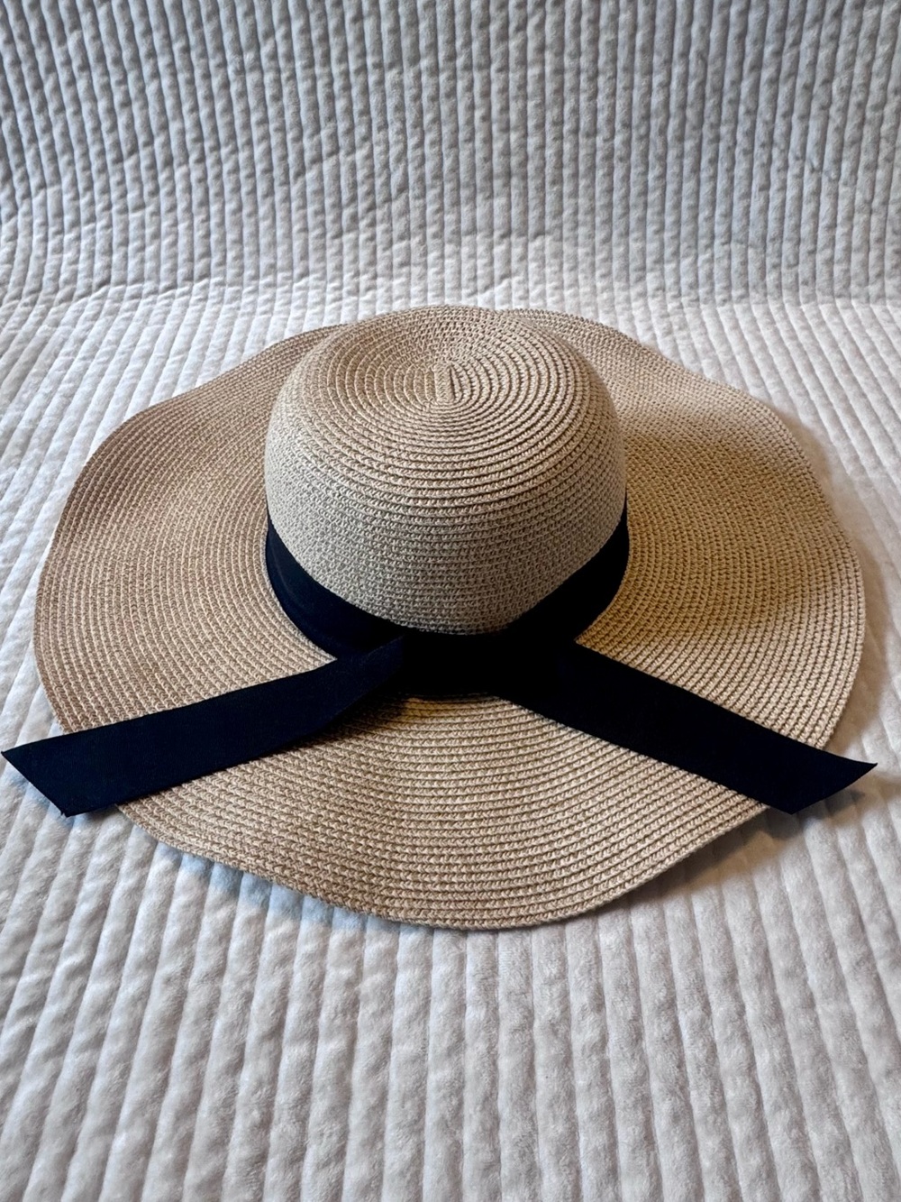 Wide Brim Straw Sun Hat with Black Ribbon